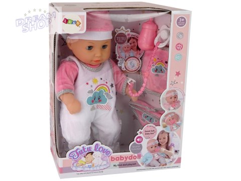 Lalka Bobas Dźwięk Smoczek Śliniaczek Różowa Biała Piżama Chmurka Lalka Bobas Dźwięk Smoczek Śliniaczek Różowa Biała Piżama Chmurka