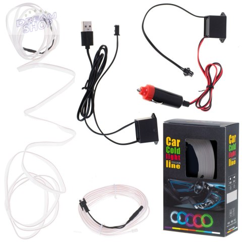 Oświetlenie ambientowe LED do samochodu / auta USB / 12V taśma 3m biała Oświetlenie ambientowe LED do samochodu / auta USB / 12V taśma 3m biała