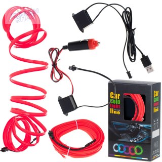 Oświetlenie ambientowe LED do samochodu / auta USB / 12V taśma 5m czerwona