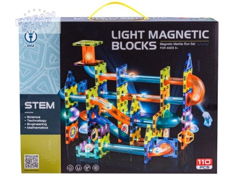 Świecące Klocki Magnetyczne, Tor Kulkowy Dla Kulek 110 Elementów Kulodrom Świecące Klocki Magnetyczne, Tor Kulkowy Dla Kulek 110 Elementów Kulodrom
