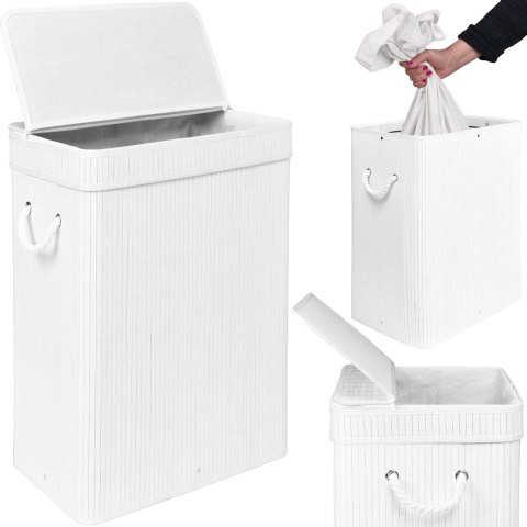 Kosz bambusowy na pranie SOREN 1 komora biały