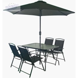 Zestaw mebli ogrodowych stół 4 krzesła i parasol ciemny szary