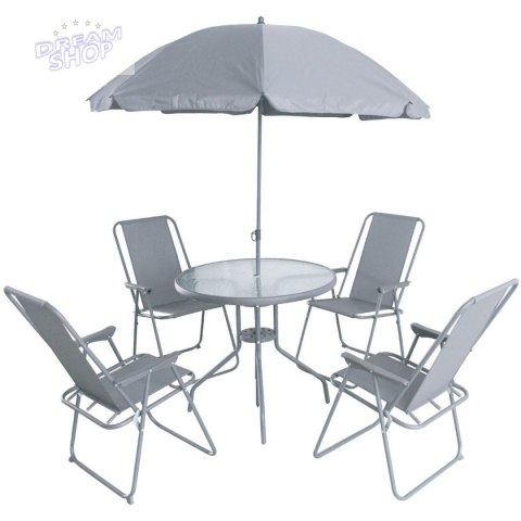 Zestaw mebli ogrodowych stół 4 krzesła i parasol ciemny szary Zestaw mebli ogrodowych stół 4 krzesła i parasol ciemny szary