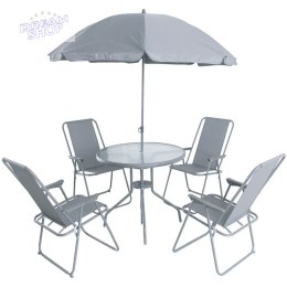 Zestaw mebli ogrodowych stół 4 krzesła i parasol szary