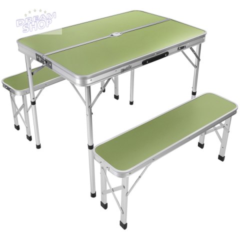 Stolik turystyczny składany 90x60x70 cm + 2 ławki 87x23x39 cm