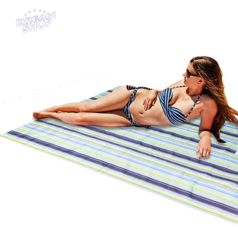 Mata plażowa koc piknikowy plażowy 200x200cm niebieski Mata plażowa koc piknikowy plażowy 200x200cm niebieski