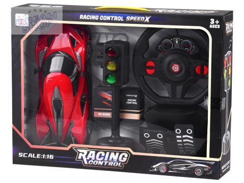 Zdalnie sterowane SPORTOWE auto + kierownica + sygnalizacja RC0589 CZ