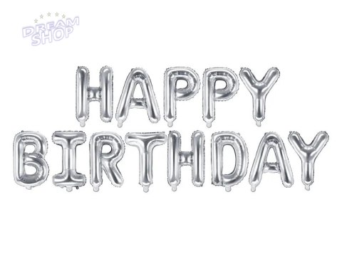 Balon foliowy dekoracja urodzinowa Happy Birthday srebrna 340cm x 35cm Balon foliowy dekoracja urodzinowa Happy Birthday srebrna 340cm x 35cm