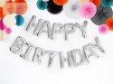 Balon foliowy dekoracja urodzinowa Happy Birthday srebrna 340cm x 35cm