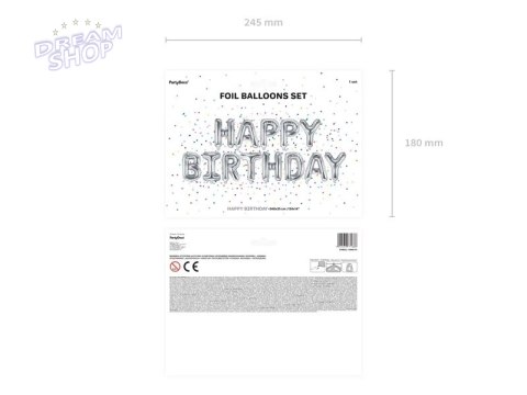 Balon foliowy dekoracja urodzinowa Happy Birthday srebrna 340cm x 35cm Balon foliowy dekoracja urodzinowa Happy Birthday srebrna 340cm x 35cm