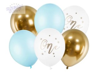 Balony urodzinowe Pastel Light Blue 30 cm 6 sztuk biały złoty niebieski