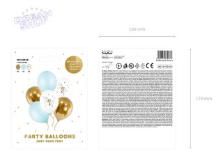Balony urodzinowe Pastel Light Blue 30 cm 6 sztuk biały złoty niebieski