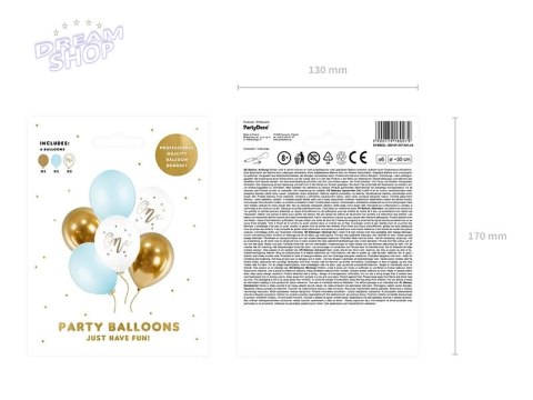 Balony urodzinowe Pastel Light Blue 30 cm 6 sztuk biały złoty niebieski Balony urodzinowe Pastel Light Blue 30 cm 6 sztuk biały złoty niebieski