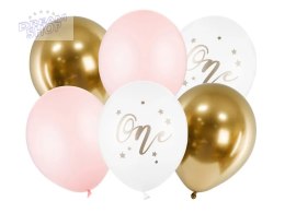 Balony urodzinowe Pastel Pale Pink 30 cm 5 sztuk biały złoty różowy