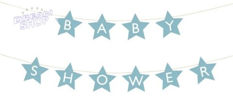 Baner napis na baby shower gwiazdki jasnoniebieskie 290cm x 16,5cm