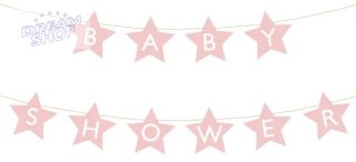 Baner napis na baby shower gwiazdki jasnoróżowe 290cm x 16,5cm