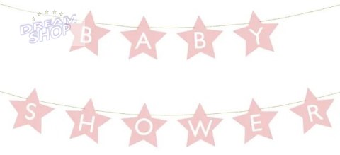 Baner napis na baby shower gwiazdki jasnoróżowe 290cm x 16,5cm