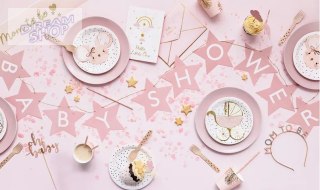 Baner napis na baby shower gwiazdki jasnoróżowe 290cm x 16,5cm