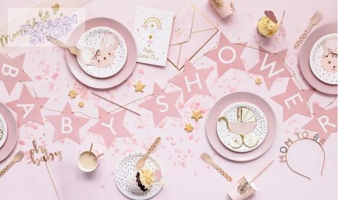 Baner napis na baby shower gwiazdki jasnoróżowe 290cm x 16,5cm