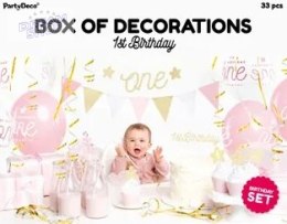Dekoracje urodzinowe party na 1 urodziny zestaw różowo-złote