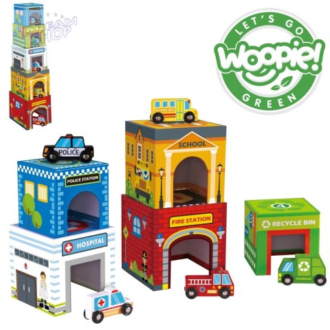 WOOPIE GREEN Układanka Kostki Miasto Pojazdy w Pudełkach + Figurki 10 el. WOOPIE GREEN Układanka Kostki Miasto Pojazdy w Pudełkach + Figurki 10 el.