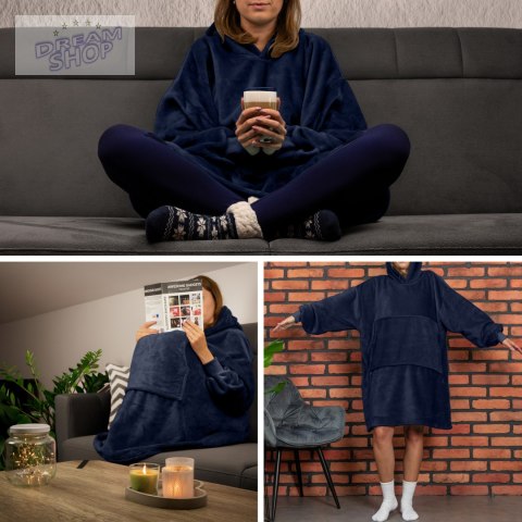 Bluzair Bluza Koc z Kapturem XXL Ciepła Granat 4w1 Bluzair Bluza Koc z Kapturem XXL Ciepła Granat 4w1