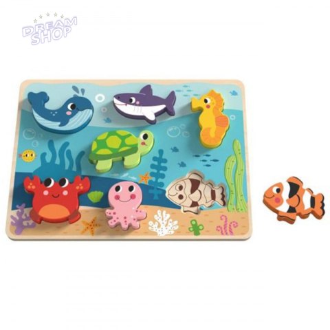 TOOKY TOY Drewniane Puzzle Świat Morza Montessori Rybki Żółwik Dopasuj Kształty TOOKY TOY Drewniane Puzzle Świat Morza Montessori Rybki Żółwik Dopasuj Kształty