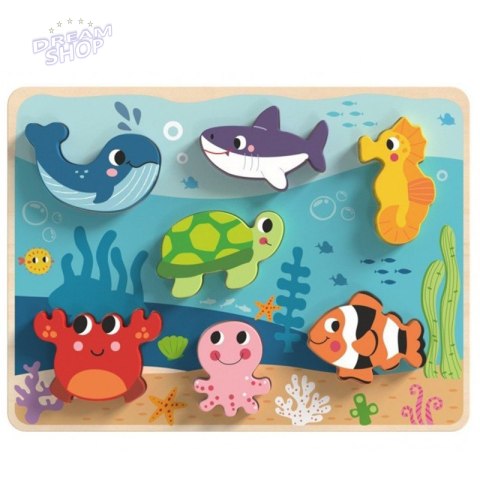 TOOKY TOY Drewniane Puzzle Świat Morza Montessori Rybki Żółwik Dopasuj Kształty TOOKY TOY Drewniane Puzzle Świat Morza Montessori Rybki Żółwik Dopasuj Kształty