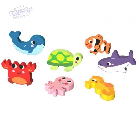 TOOKY TOY Drewniane Puzzle Świat Morza Montessori Rybki Żółwik Dopasuj Kształty TOOKY TOY Drewniane Puzzle Świat Morza Montessori Rybki Żółwik Dopasuj Kształty