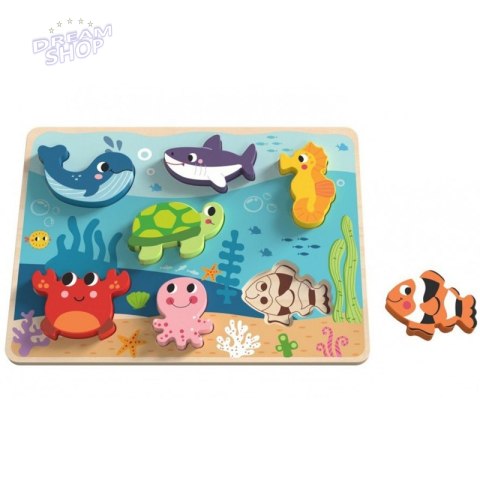 TOOKY TOY Drewniane Puzzle Świat Morza Montessori Rybki Żółwik Dopasuj Kształty TOOKY TOY Drewniane Puzzle Świat Morza Montessori Rybki Żółwik Dopasuj Kształty
