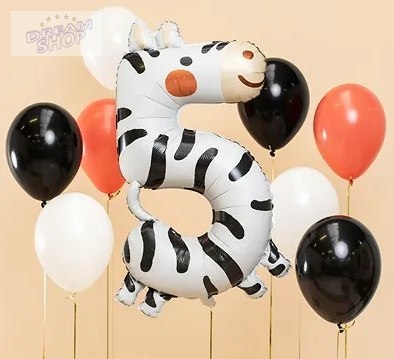 Balon foliowy urodzinowy cyfra "5" - Zebra 68x98 cm Balon foliowy urodzinowy cyfra "5" - Zebra 68x98 cm