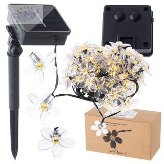 Lampki ogrodowe solarne kwiatki 7m 50LED ciepły biały