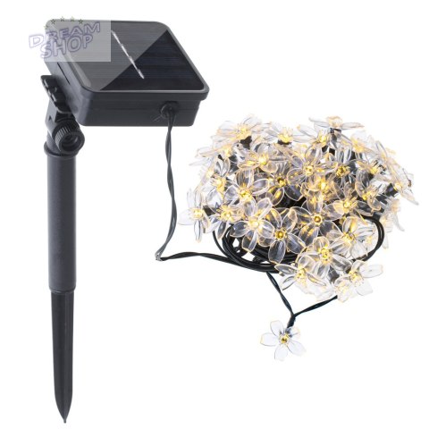 Lampki ogrodowe solarne kwiatki 7m 50LED ciepły biały Lampki ogrodowe solarne kwiatki 7m 50LED ciepły biały