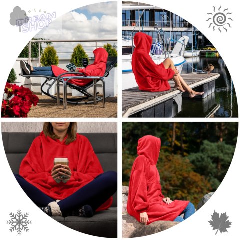 Bluzair Koco Bluza Oversize Kapturem Czerwona 4w1 Bluzair Koco Bluza Oversize Kapturem Czerwona 4w1