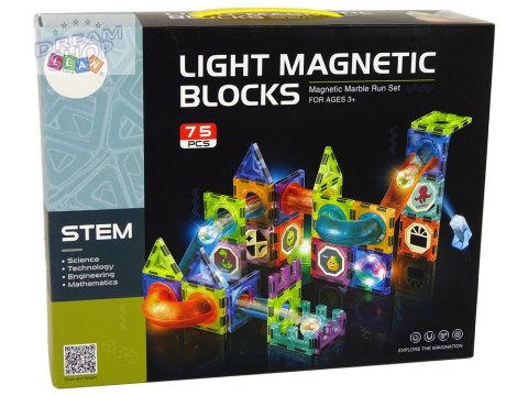 Świecąca Zjeżdżalnia Dla Kulek Klocki Magnetyczne 75 Elementów Świecąca Zjeżdżalnia Dla Kulek Klocki Magnetyczne 75 Elementów