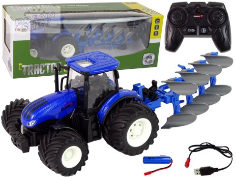 Traktor Zdalnie Sterowany 1:24 Niebieski Pług Metal Traktor Zdalnie Sterowany 1:24 Niebieski Pług Metal