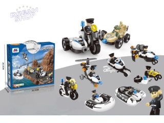 Klocki Konstrukcyjne 161 El. POLICJA, ZESTAW POLICYJNY, Motocykl, Ponton, Samochód Do Rozkręcania I Skręcania 8w1