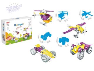 Klocki Elastyczne, Konstrukcyjne 100 El. Auto, Wyścigówka, Quad, Helikopter, Samolot Do Rozkręcania I Skręcania 4w1