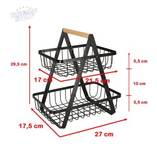 Kosz na owoce dwupoziomowy piętrowy metal drewno