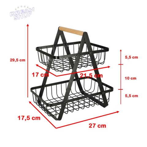 Kosz na owoce dwupoziomowy piętrowy metal drewno Kosz na owoce dwupoziomowy piętrowy metal drewno