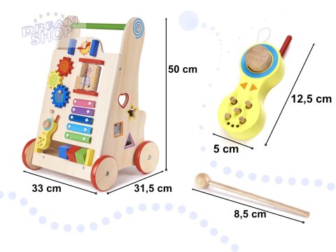 Pchacz chodzik drewniany kostka edukacyjna 6w1