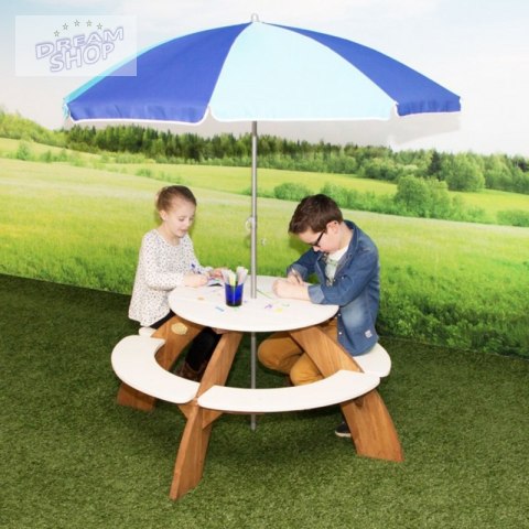 AXI Drewniany Wielofunkcyjny Zestaw Stół Okrągły + Ławeczki + Parasol AXI Drewniany Wielofunkcyjny Zestaw Stół Okrągły + Ławeczki + Parasol