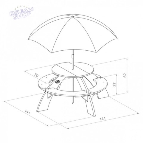 AXI Drewniany Wielofunkcyjny Zestaw Stół Okrągły + Ławeczki + Parasol AXI Drewniany Wielofunkcyjny Zestaw Stół Okrągły + Ławeczki + Parasol