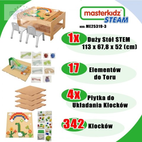 MASTERKIDZ Drewniany Stół Edukacyjny + AKCESORIA STEM WALL + 359 el. MASTERKIDZ Drewniany Stół Edukacyjny + AKCESORIA STEM WALL + 359 el.