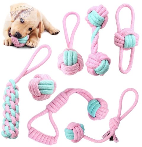 Zestaw 7 zabawek szarpaków dla psa PINKY Zestaw 7 zabawek szarpaków dla psa PINKY
