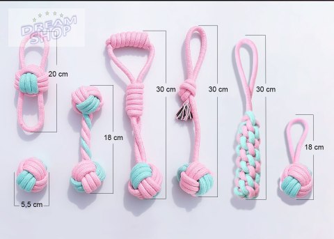 Zestaw 7 zabawek szarpaków dla psa PINKY Zestaw 7 zabawek szarpaków dla psa PINKY