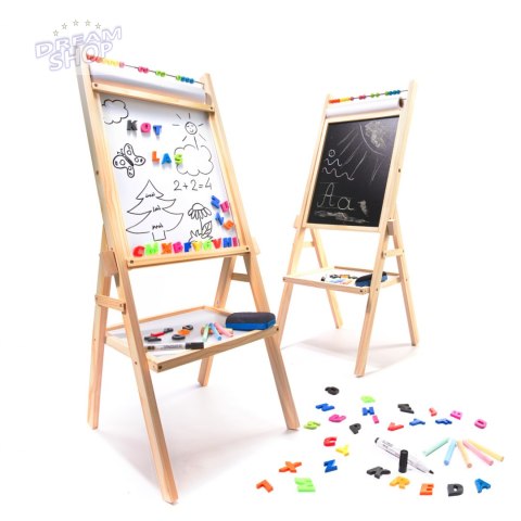Tablica drewniana 3w1 sztaluga kreda pisaki + papier Tablica drewniana 3w1 sztaluga kreda pisaki + papier