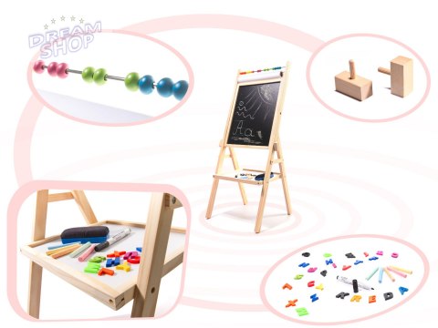 Tablica drewniana 3w1 sztaluga kreda pisaki + papier Tablica drewniana 3w1 sztaluga kreda pisaki + papier