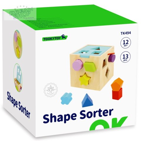 TOOKY TOY Drewniany Sorter Kolorowa Kostka z Kolorowymi Wzorami 13 el.