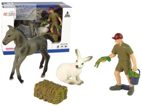 Zestaw Figurek Zwierzęta Koń Szary Zając Rolnik Zestaw Figurek Zwierzęta Koń Szary Zając Rolnik
